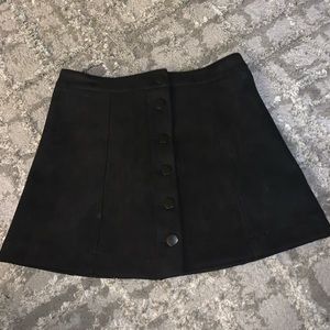 Black suede texture button down fall skirt